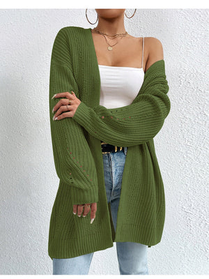 Liber Autumn Women's Color Plain stitch Mid-length Cardigans Coat