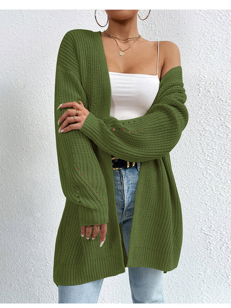 Liber Autumn Women's Color Plain stitch Mid-length Cardigans Coat