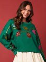 Women's Christmas Bell Sequin Top Casual Long Sleeve Short Pullover Sweatshirt