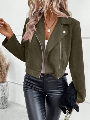 Short Lapel Zipper Deerskin Jackets
