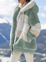 Loose Solid Color Plush Zipper Hood Color-block Jacket