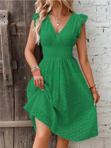 8 Colors Lace Flutter Sleeve Midi Dress
