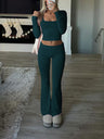 Leisure Navel Solid Color Long-sleeved Two-piece Suit