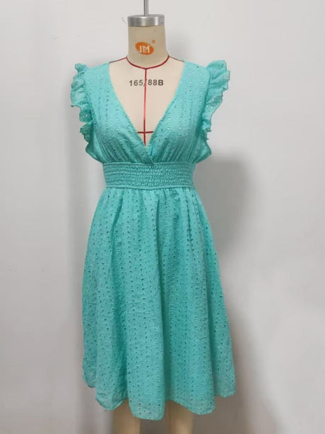 8 Colors Lace Flutter Sleeve Midi Dress