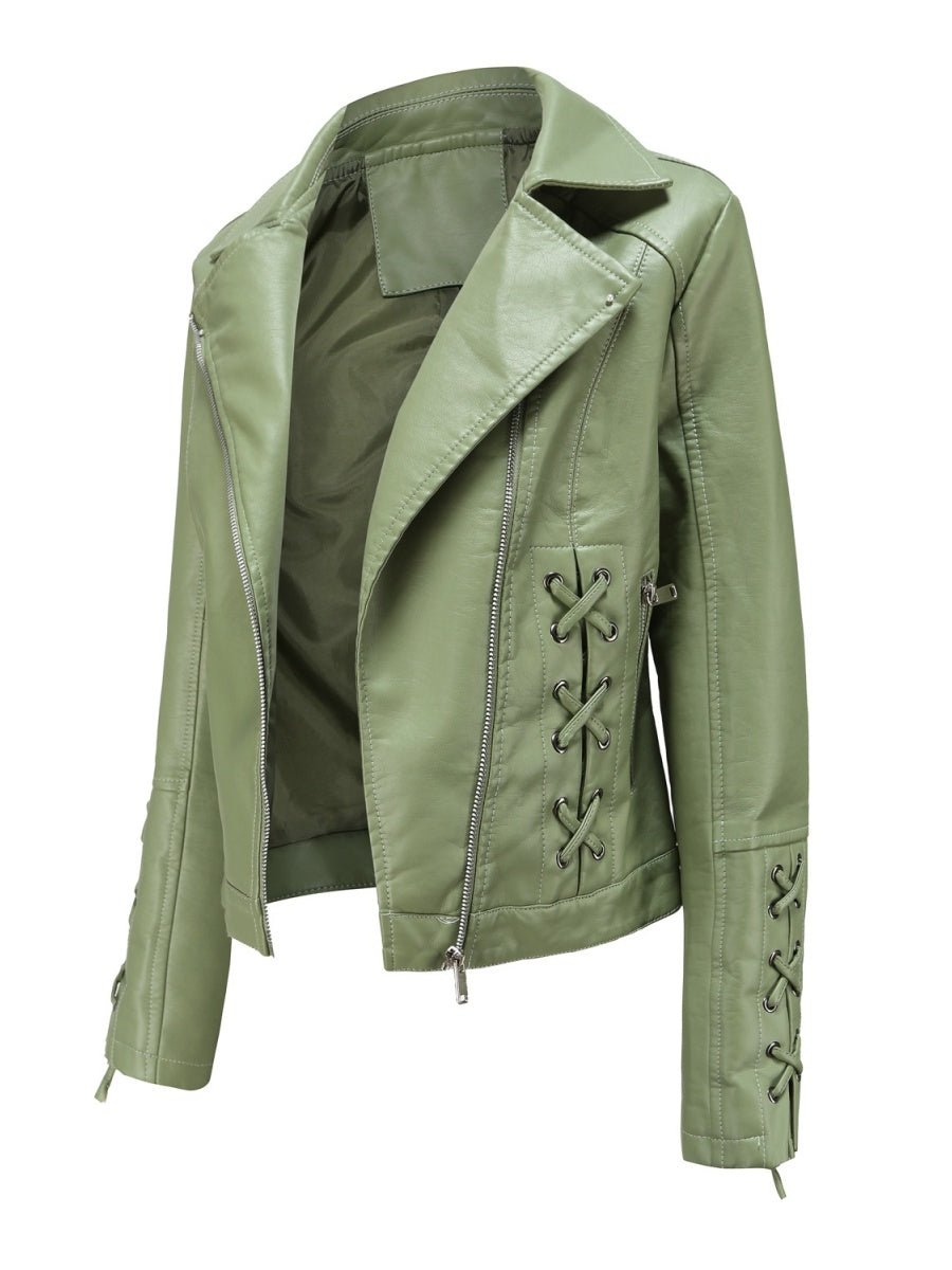 Weaving Bandage Leisure Leather Jacket