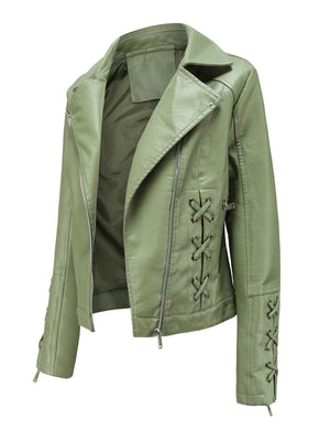 Weaving Bandage Leisure Leather Jacket