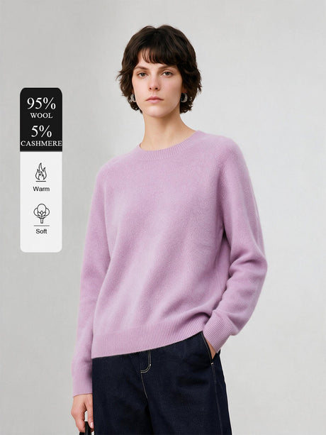 Wool Crew Neck Long-sleeved Knitted Pullover Sweater