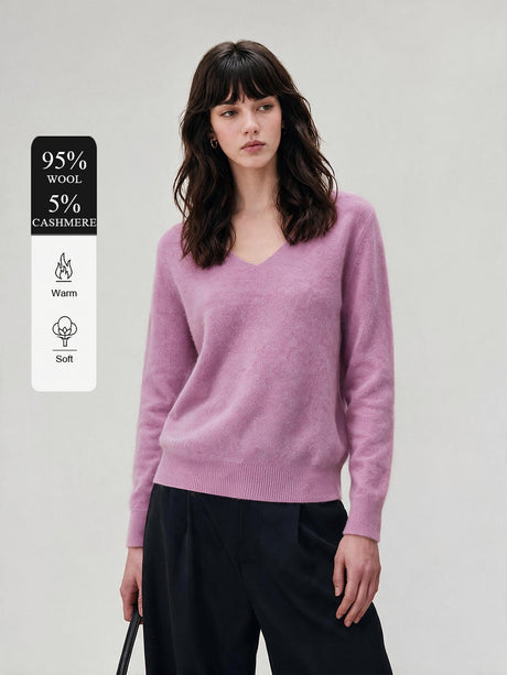 Wool V Long-sleeved Knitted Pullover Sweater
