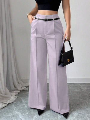 Women's Belted Wide-leg High-waisted Straight-leg Suit Trousers