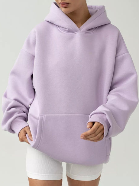 Liber Autumn women's pocket solid color pullover long sleeve two-piece suit