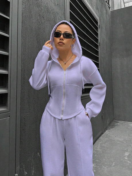 Sports And Leisure Zipper Hooded 2-piece Sets