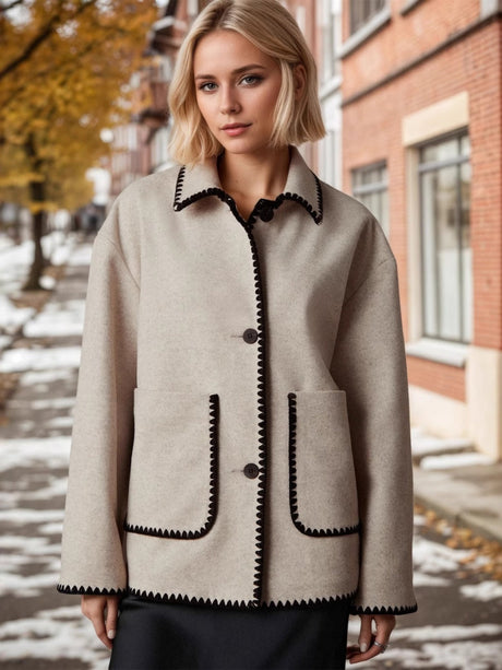 Liber Autumn women's contrast color button pocket patchwork jacket
