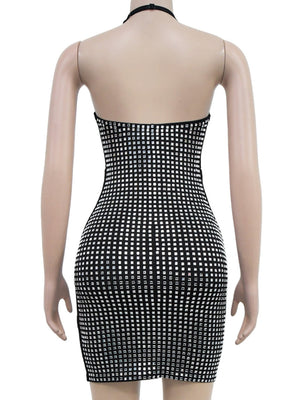 Robes de soirée courtes et mini à col orné de strass, coupe ajustée, cache-cœur, scintillantes