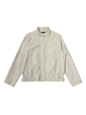 Retro Old Money Style Brown Cleanfit Silhouette Stand Collar Leather Jacket