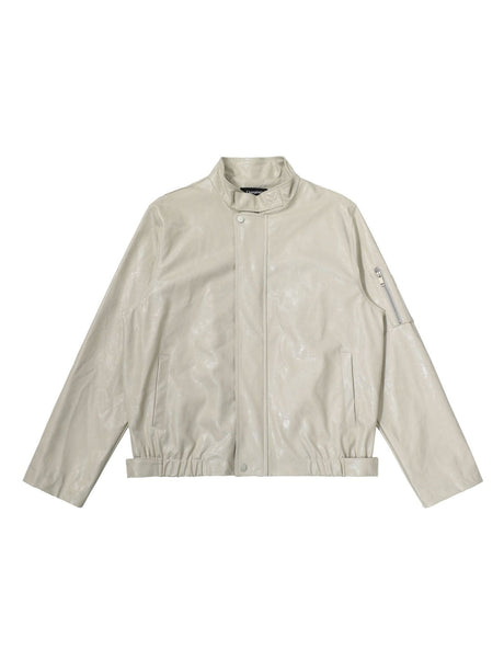 Retro Old Money Style Brown Cleanfit Silhouette Stand Collar Leather Jacket