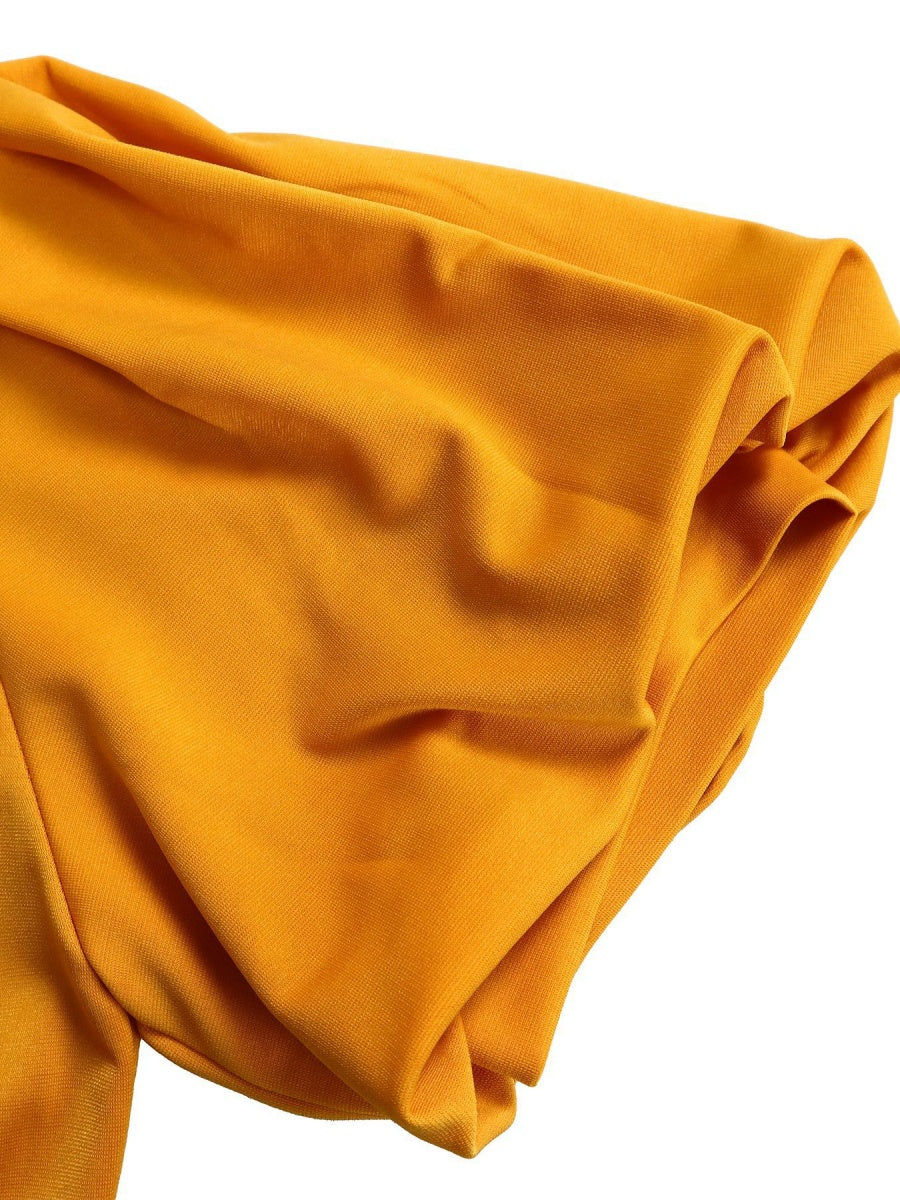 Puff Sleeve High Waist Crew Neck Large Skirt Commuting Leisure Midi Dresses