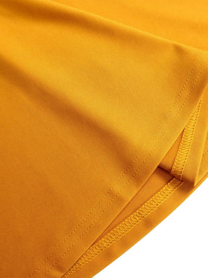 Puff Sleeve High Waist Crew Neck Large Skirt Commuting Leisure Midi Dresses