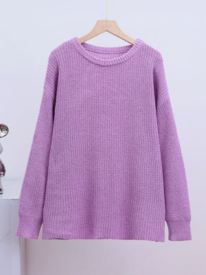 Liber Crew Neck Loose Solid Color Knitted Sweater