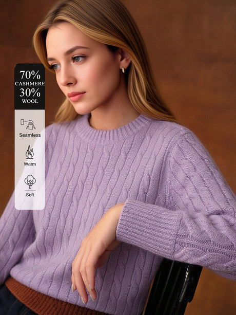 Cashmere And Wool Seamless Crew Neck Long-sleeved Knitted Pullover Sweater