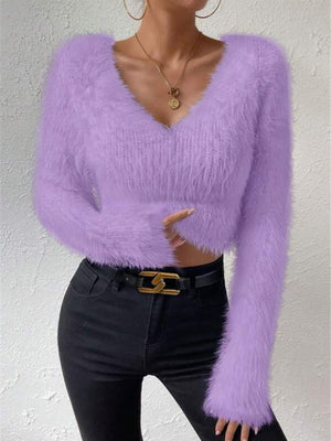 V-neck Plush Short Sweaters