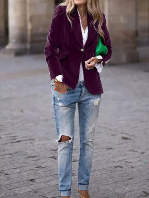 Slim Velvet Buttons Patch Pocket Blazer