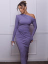 Liber Autumn Women's Pleated One shoulder Maxi Dresses