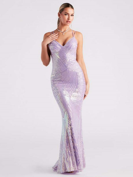 Liber Autumn women's sequins V-neck Fishtail suspender long dress