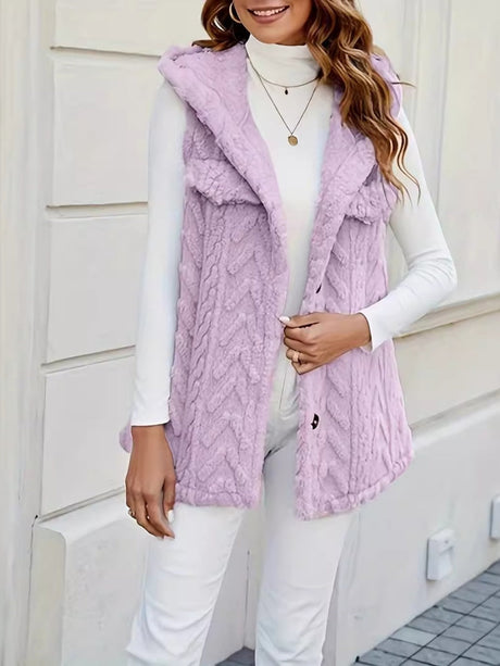 Three-dimensional Geometric Pattern Warm And Fashionable Plush Hooded Cardigan Mid-length Vest