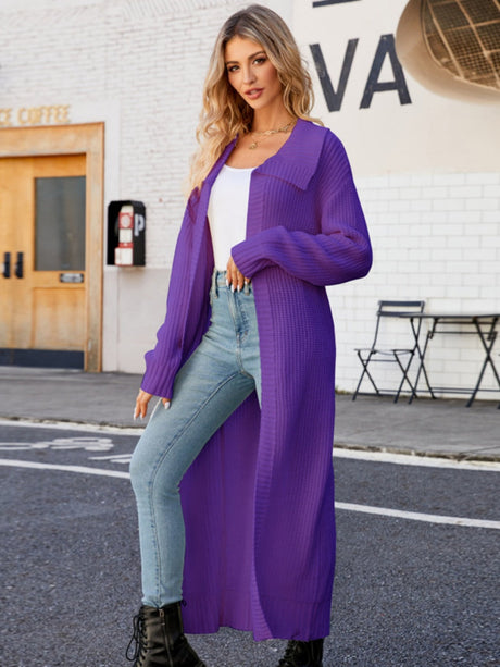 Liber Autumn Women's Plain stitch Lapel Long Cardigans Coat