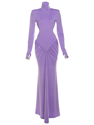 High-neck, Backless, Slim-fitting, Sexy, Solid-color Long Dress