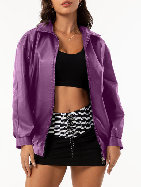 Street Cool Loose Pocket Leather Jacket