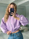 Liber Autumn women's clothing Drawstring Hooded Zippered solid color long-sleeved cardigan sweatshirt