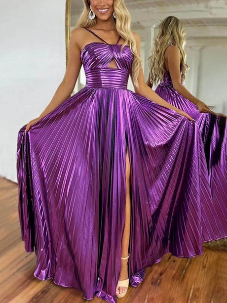 Liber Summer Women's Backless Solid Color Slit long dress