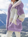 Loose Solid Color Plush Zipper Hood Color-block Jacket