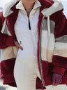 Loose Solid Color Plush Zipper Hood Color-block Jacket