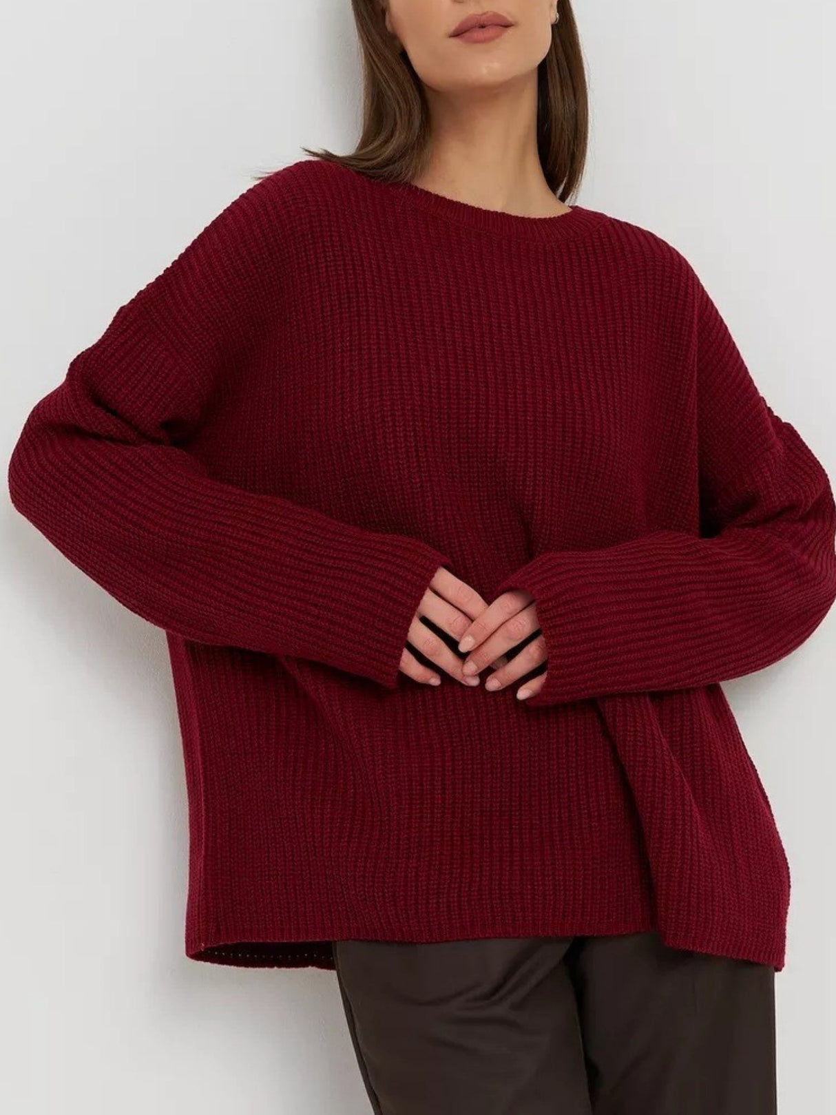 Liber Crew Neck Solid Color Knitted Sweater