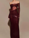 Liber Winter Women's Sequins Solid Color Long sleeve Maxi Dresses