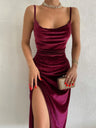 Suspenders Velvet Swing Collar High Slit Long Dress