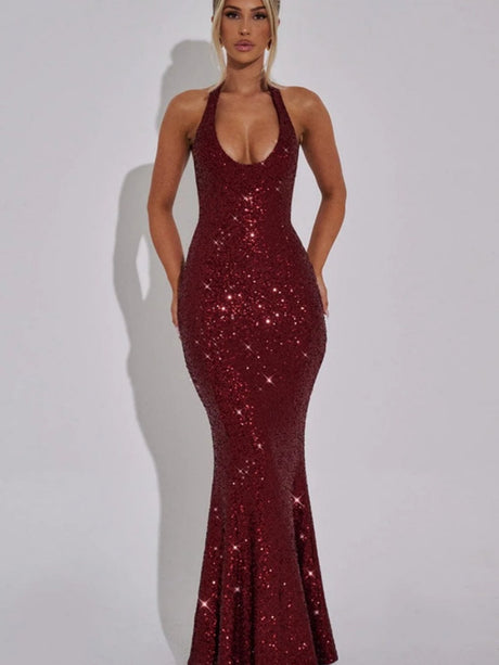 Sequin Backless Mermaid Maxi Dress