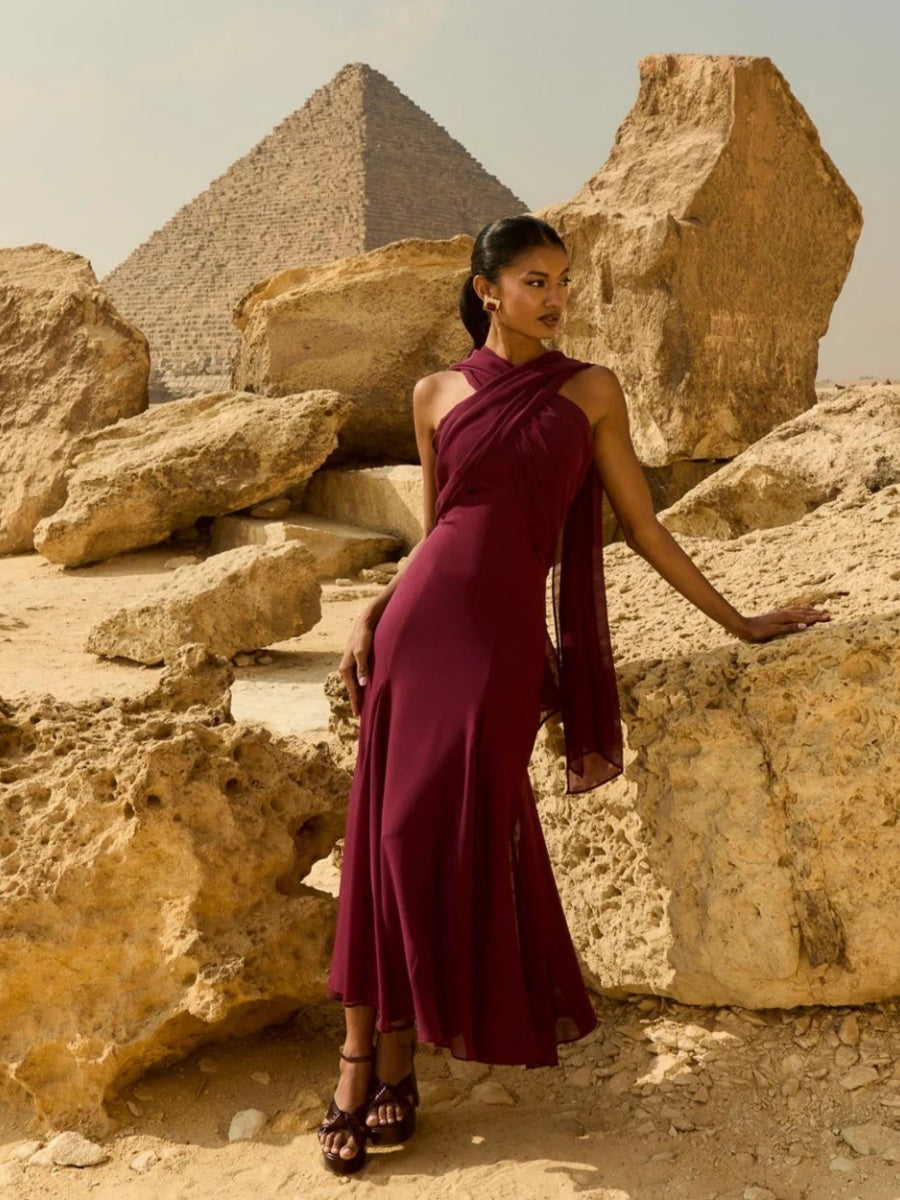 Shawl Backless Maxi Dress