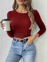 Lace Stitching Solid Color Crew Neck Long Sleeve Pit Strip T-shirts