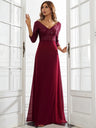 V-neck Sequins Spliced Long Dress