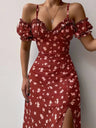 Floral Off-shoulder Slit Maxi Dresses