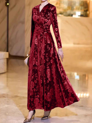 A-line Velvet V-neck Waist-length Dress