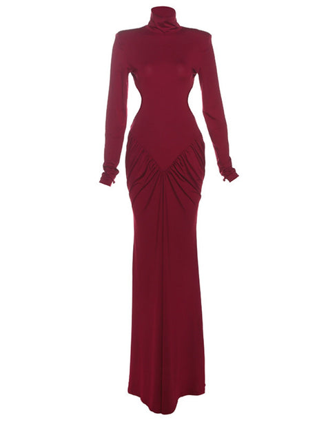 High-neck, Backless, Slim-fitting, Sexy, Solid-color Long Dress