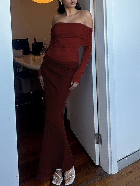 Liber Winter Women's Perspective Solid Color Maxi Dresses