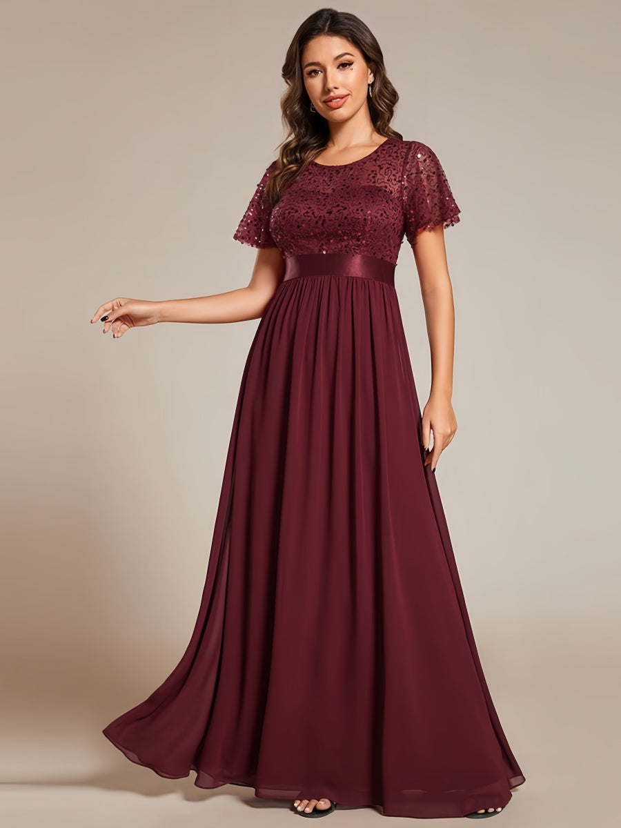 High Waist Sequins Spliced Long Dress