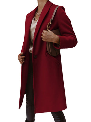 Solid Color Lapel Mid-length Button Wool Coat