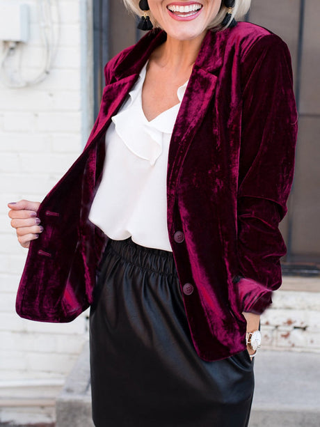 Velvet Pocket Slim-fit Long Sleeves Blazers