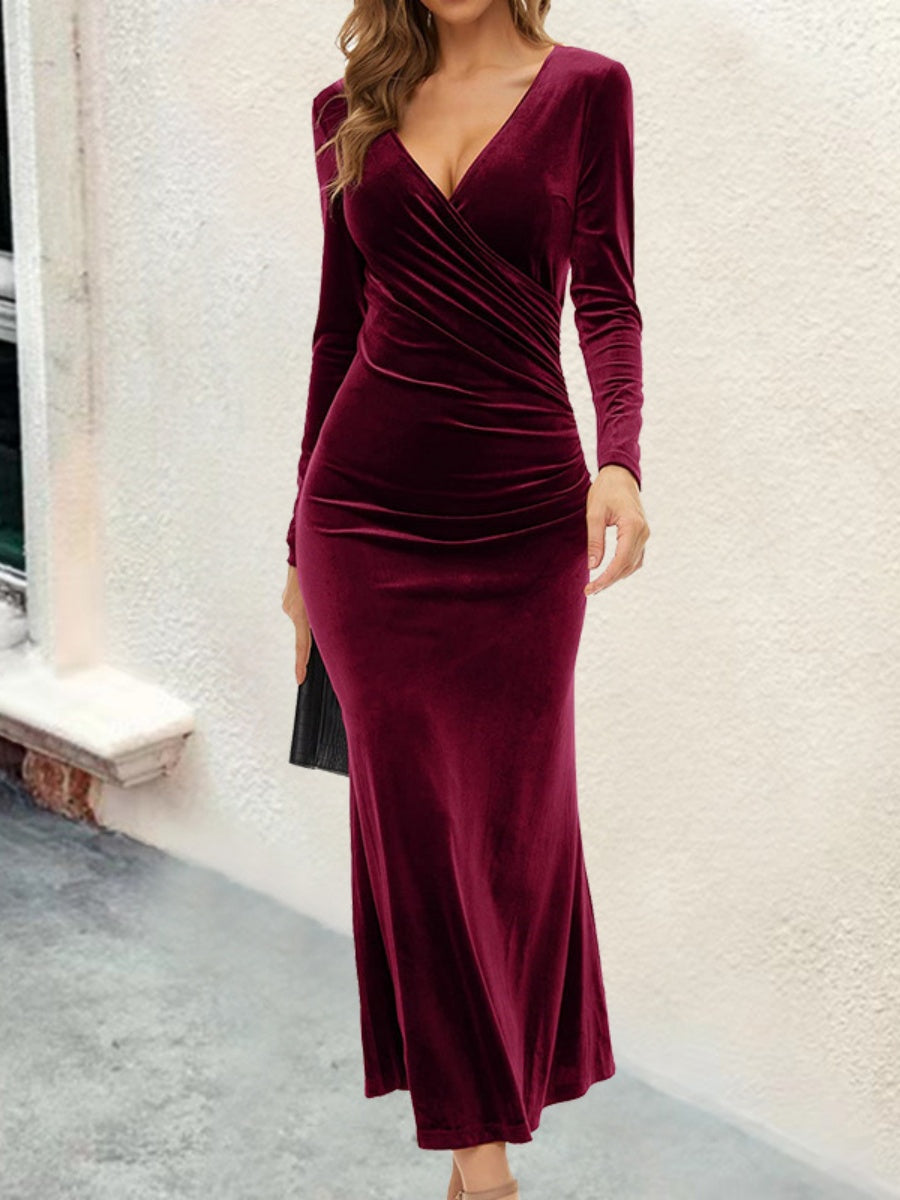 V-neck Velvet Maxi Dresses